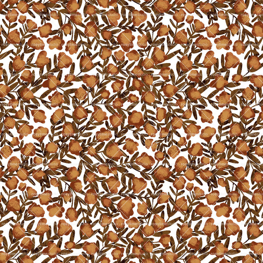 Seamless Pattern FL032CO-Flowers in orange watercolor