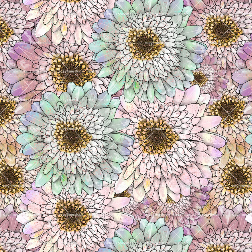 Seamless Pattern FL017EX-Flowers in colorful watercolor