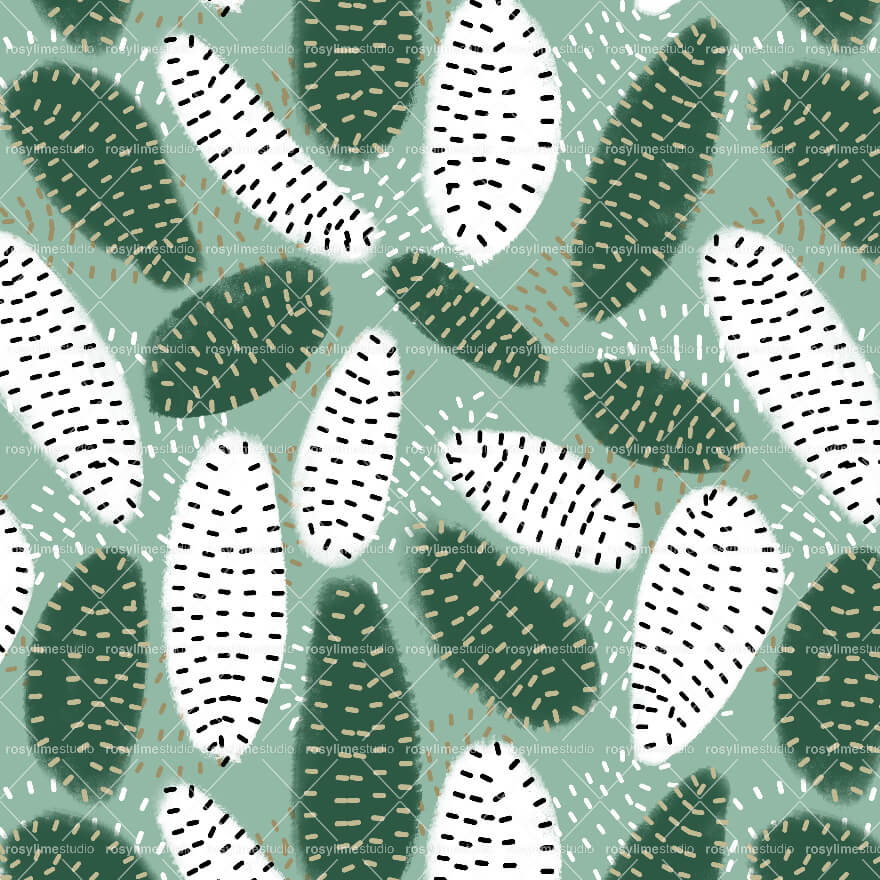 Seamless Pattern AB017EX-Organic botanical green white