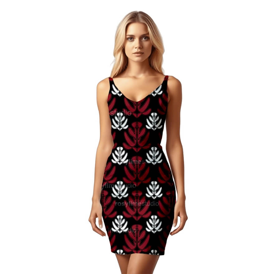 Seamless Pattern AB024CO-Leaves red black - Image 2