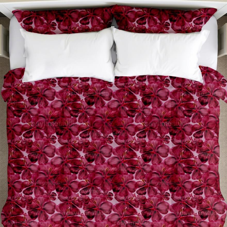 Seamless Pattern FL007EX-Watercolor red hibiscus flower - Image 7