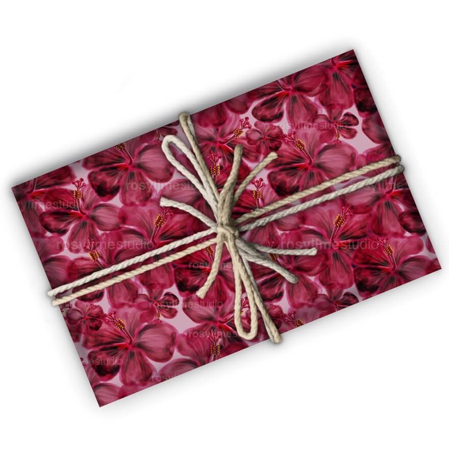 Seamless Pattern FL007EX-Watercolor red hibiscus flower - Image 5