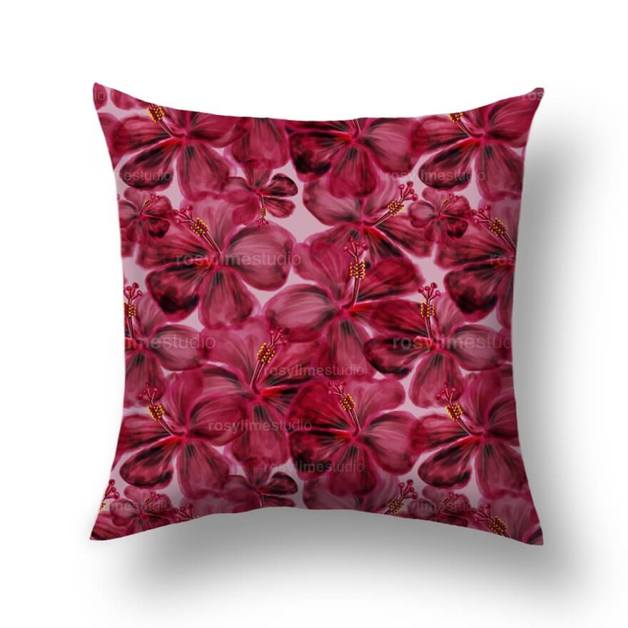 Seamless Pattern FL007EX-Watercolor red hibiscus flower - Image 4