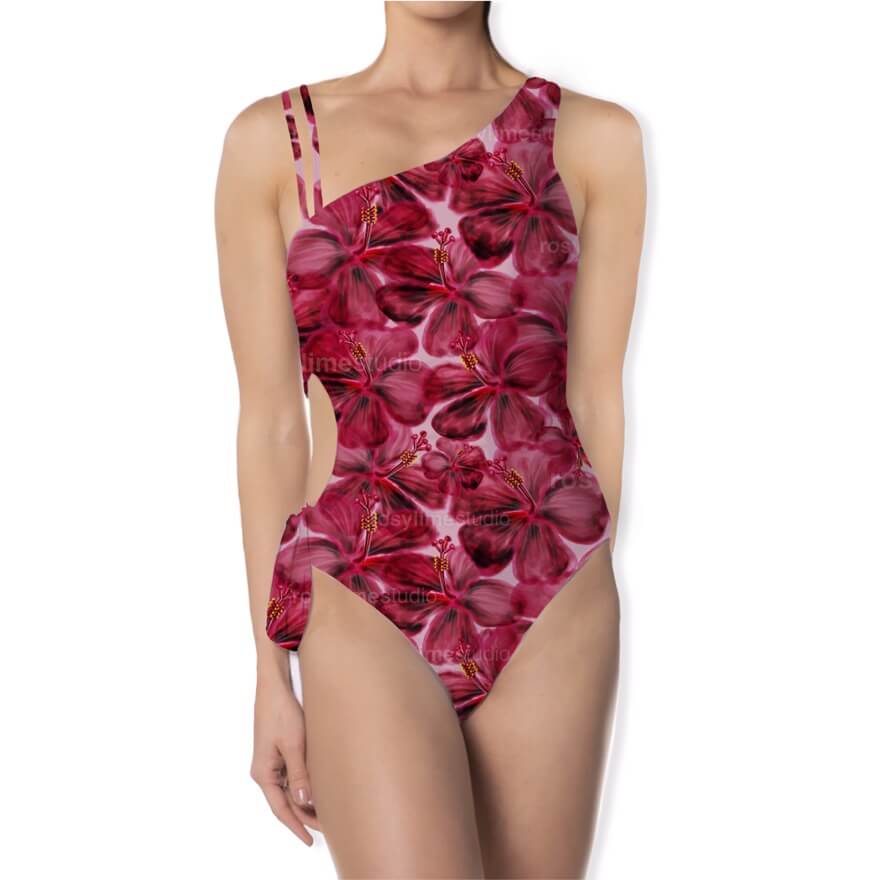 Seamless Pattern FL007EX-Watercolor red hibiscus flower - Image 3