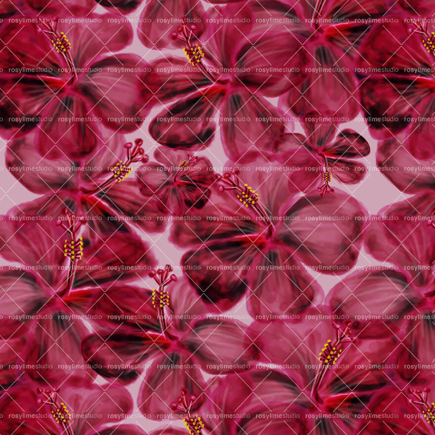 Seamless Pattern FL007EX-Watercolor red hibiscus flower