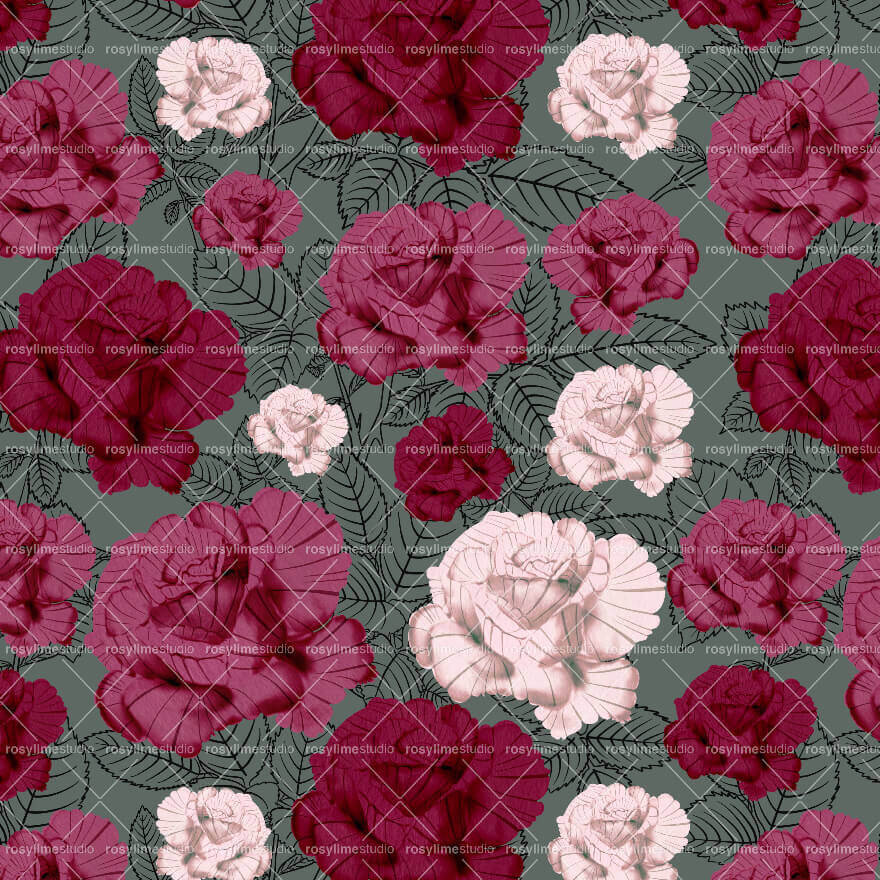 Seamless Pattern FL019EX-Watercolor flowers and lines