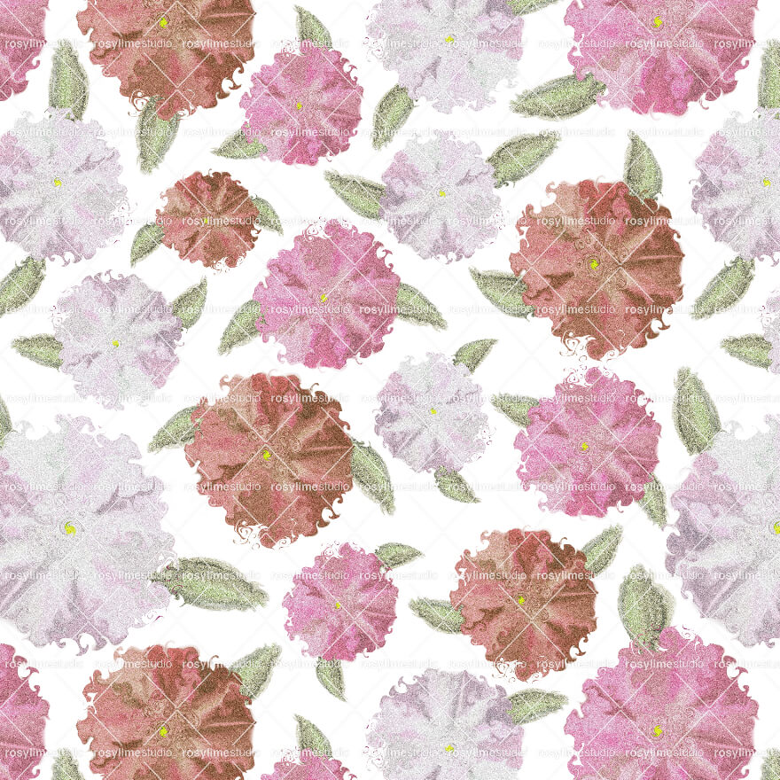 Seamless Pattern FL001CO-Pink, white and orange flowers